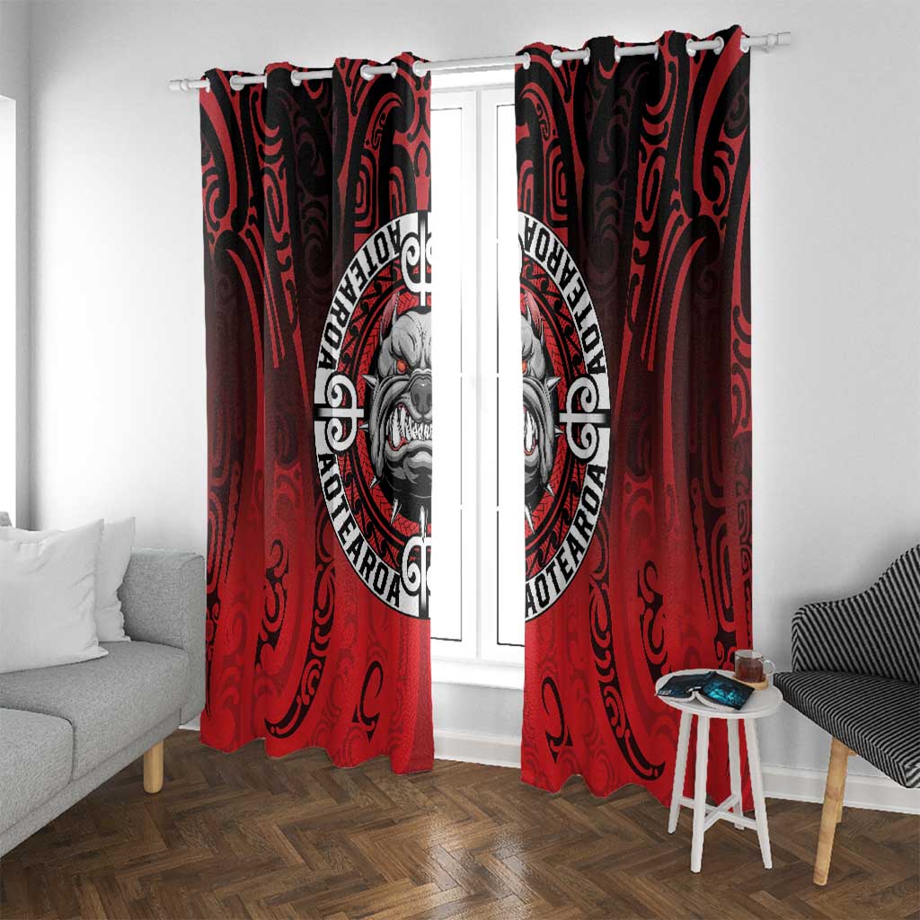 Aotearoa Bulldog Window Curtain New Zealand Kowhaiwhai Tribal LT9 With Grommets Red - Polynesian Pride