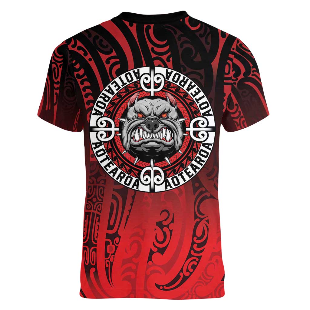 Aotearoa Bulldog Women V-Neck T-Shirt New Zealand Kowhaiwhai Tribal LT9 - Polynesian Pride