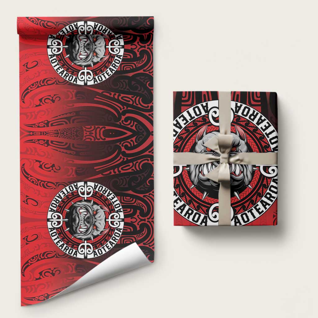 Aotearoa Bulldog Wrapping Paper New Zealand Kowhaiwhai Tribal LT9 58" × 23" Red - Polynesian Pride
