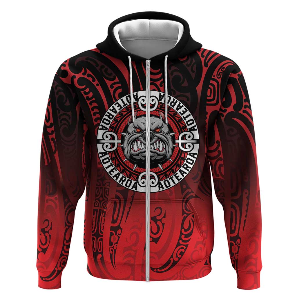Aotearoa Bulldog Zip Hoodie New Zealand Kowhaiwhai Tribal LT9 Zip Hoodie Red - Polynesian Pride