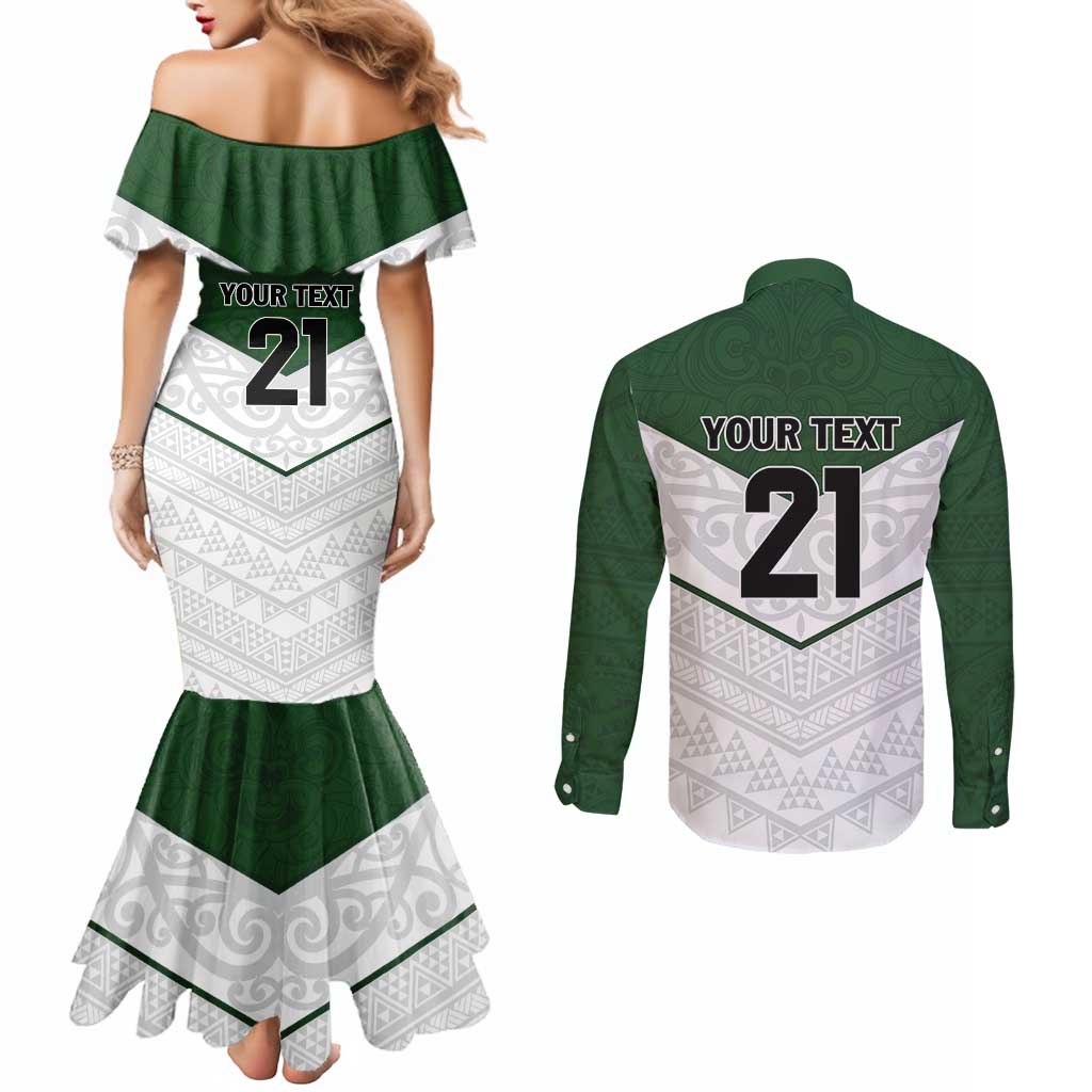 Custom New Zealand Maori Niho Taniwha Couples Matching Mermaid Dress and Long Sleeve Button Shirt LT9 - Polynesian Pride