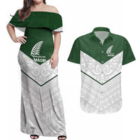 Custom New Zealand Maori Niho Taniwha Couples Matching Off Shoulder Maxi Dress and Hawaiian Shirt LT9 Green - Polynesian Pride