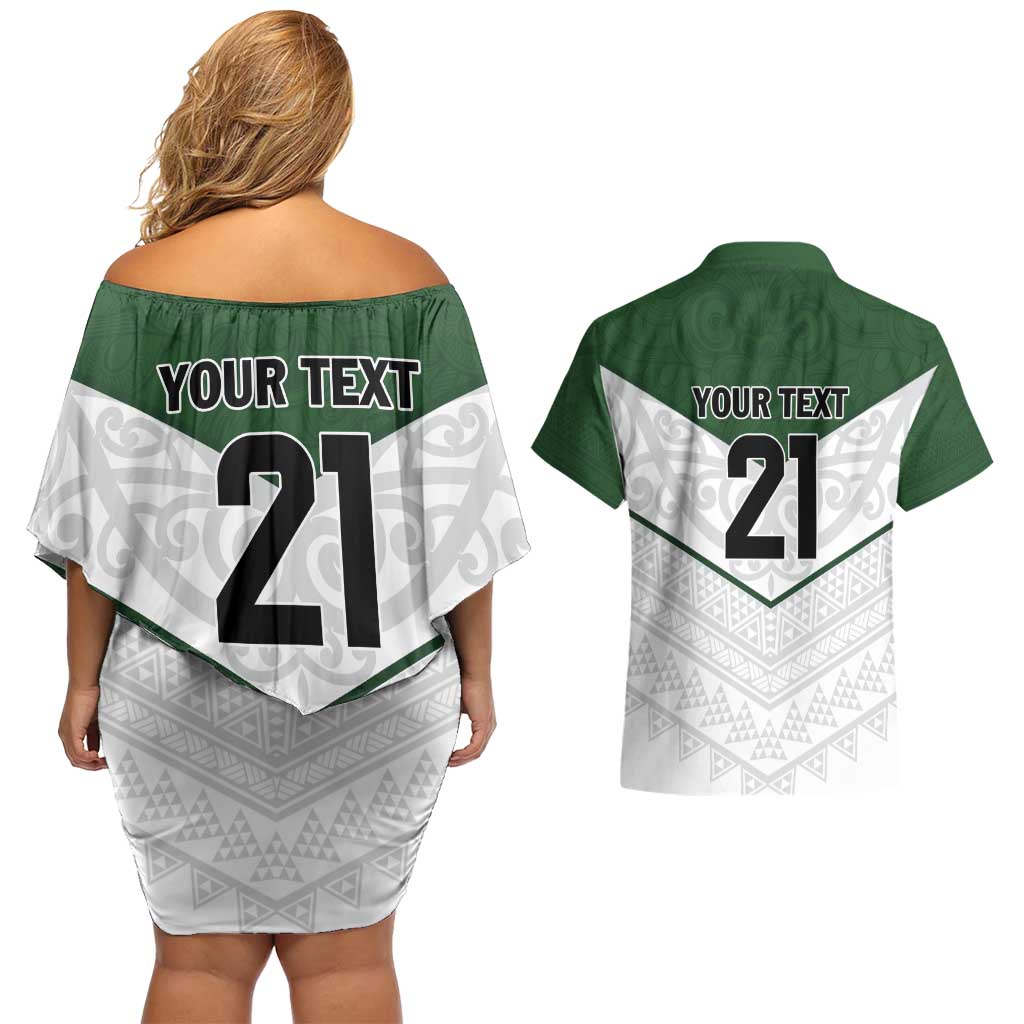Custom New Zealand Maori Niho Taniwha Couples Matching Off Shoulder Short Dress and Hawaiian Shirt LT9 - Polynesian Pride