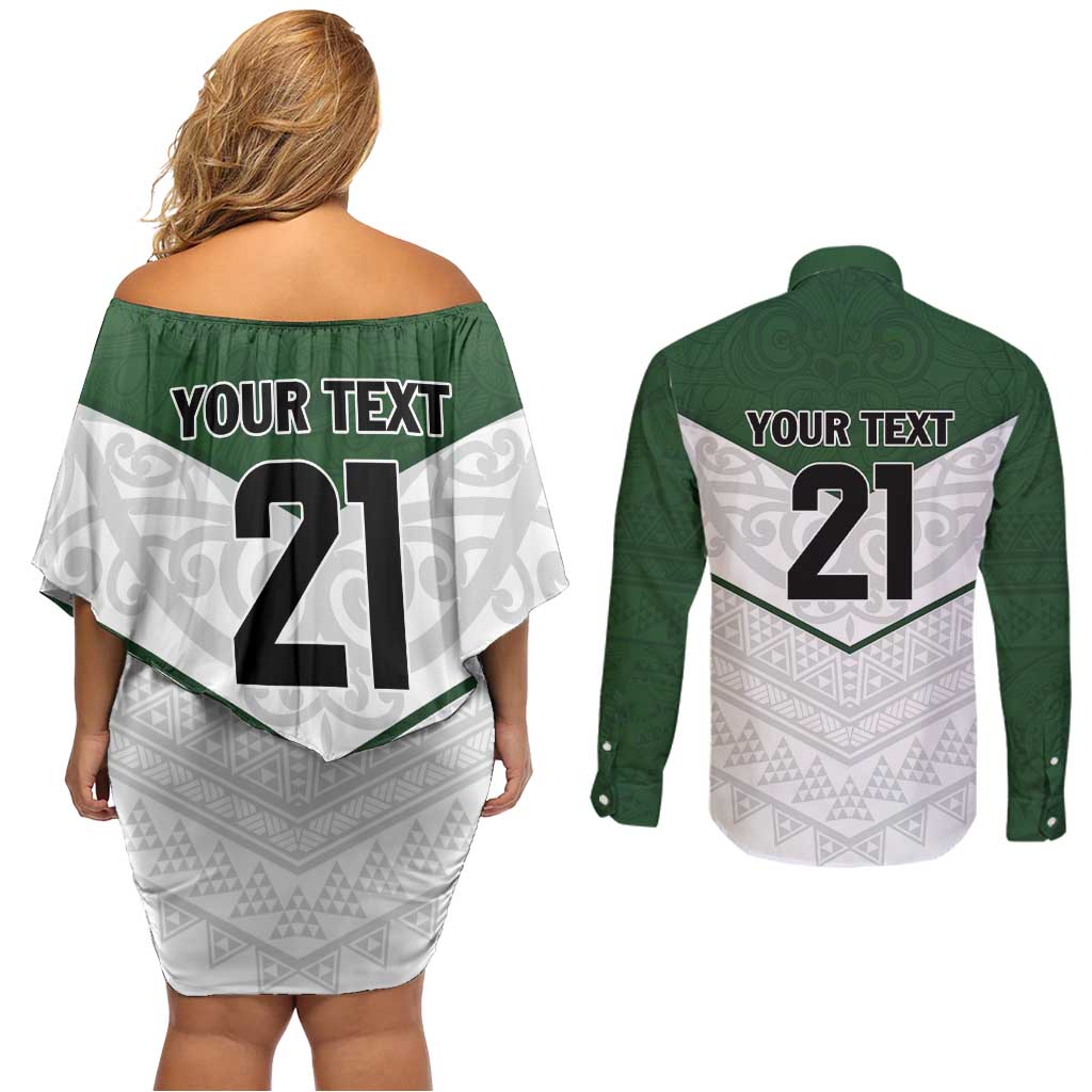 Custom New Zealand Maori Niho Taniwha Couples Matching Off Shoulder Short Dress and Long Sleeve Button Shirt LT9 - Polynesian Pride