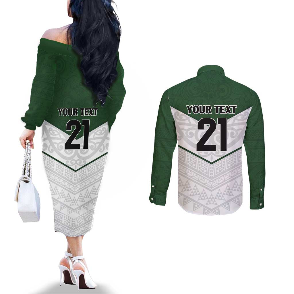 Custom New Zealand Maori Niho Taniwha Couples Matching Off The Shoulder Long Sleeve Dress and Long Sleeve Button Shirt LT9 - Polynesian Pride