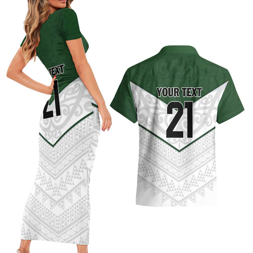 Custom New Zealand Maori Niho Taniwha Couples Matching Short Sleeve Bodycon Dress and Hawaiian Shirt LT9 - Polynesian Pride