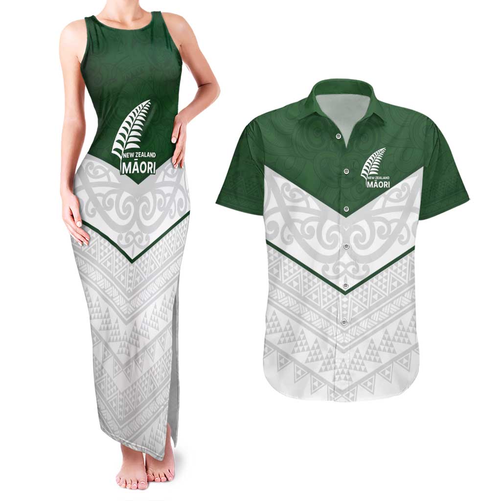 Custom New Zealand Maori Niho Taniwha Couples Matching Tank Maxi Dress and Hawaiian Shirt LT9 Green - Polynesian Pride