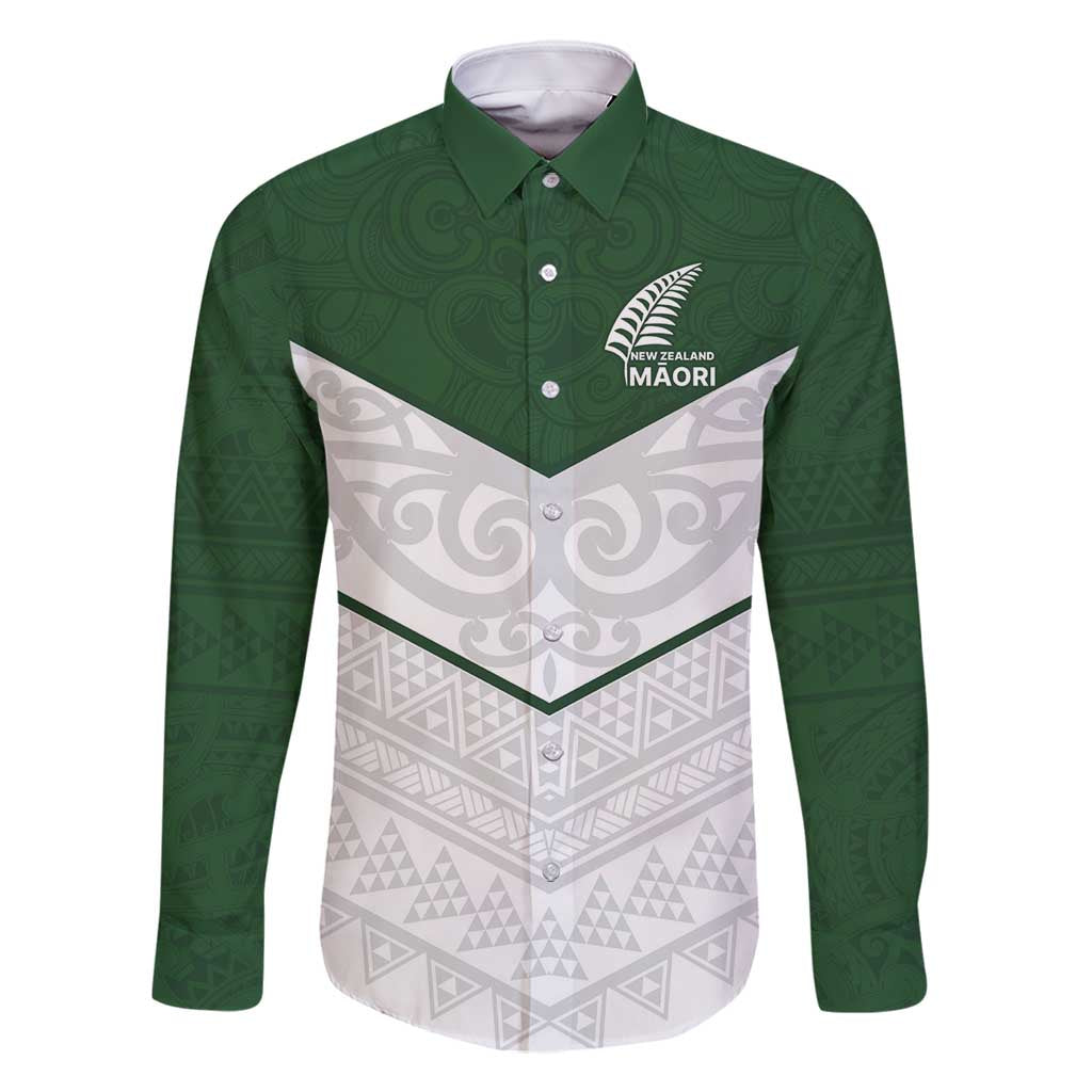 Custom New Zealand Maori Niho Taniwha Family Matching Mermaid Dress and Hawaiian Shirt LT9 Dad's Shirt - Long Sleeve Green - Polynesian Pride