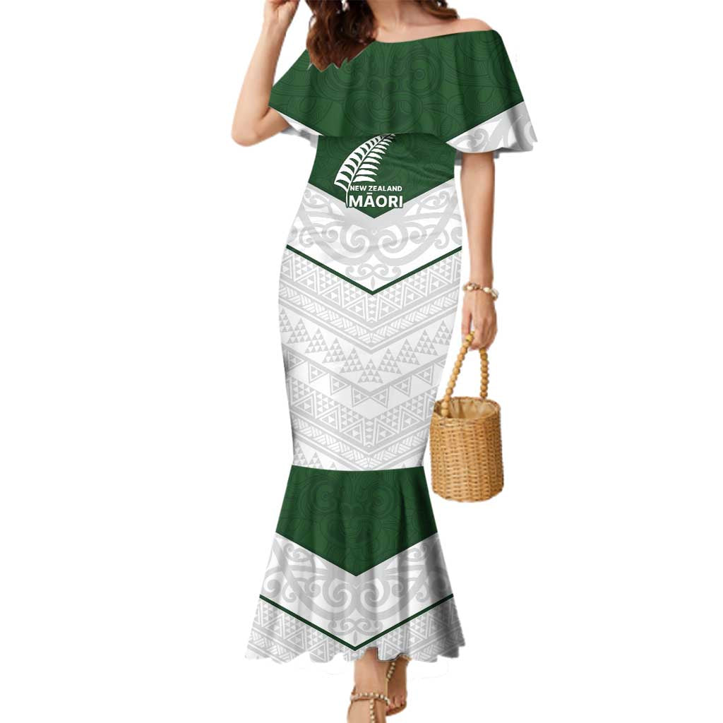 Custom New Zealand Maori Niho Taniwha Family Matching Mermaid Dress and Hawaiian Shirt LT9 Mom's Dress Green - Polynesian Pride
