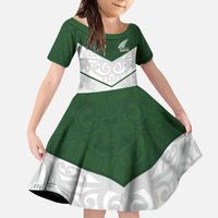 Custom New Zealand Maori Niho Taniwha Family Matching Off Shoulder Maxi Dress and Hawaiian Shirt LT9 Daughter's Dress Green - Polynesian Pride