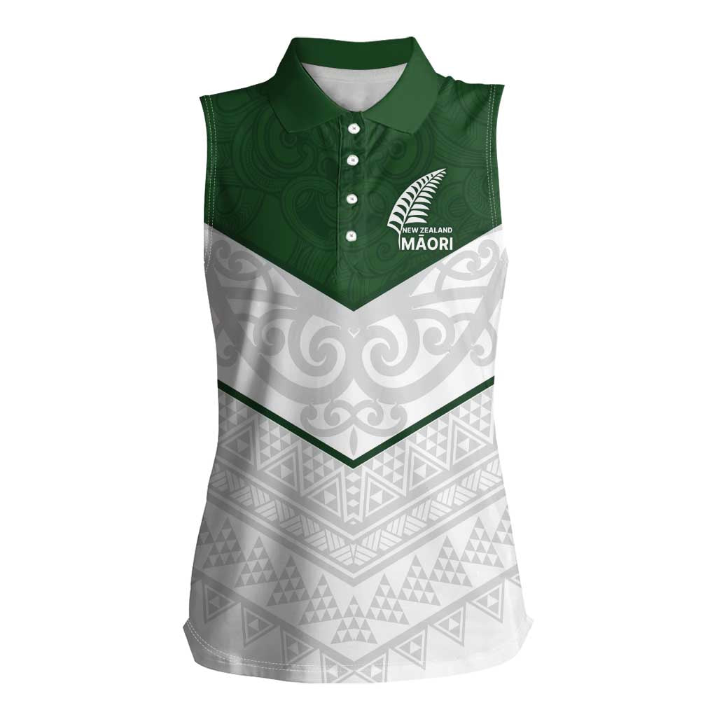 Custom New Zealand Maori Niho Taniwha Women Sleeveless Polo Shirt LT9 Female Green - Polynesian Pride