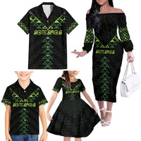 Custom New Zealand Maori Koru Koiri Motif Family Matching Off The Shoulder Long Sleeve Dress and Hawaiian Shirt