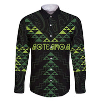 Custom New Zealand Maori Koru Koiri Motif Family Matching Off Shoulder Maxi Dress and Hawaiian Shirt LT9 Dad's Shirt - Long Sleeve Green - Polynesian Pride