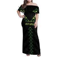 Custom New Zealand Maori Koru Koiri Motif Family Matching Off Shoulder Maxi Dress and Hawaiian Shirt LT9 Mom's Dress Green - Polynesian Pride