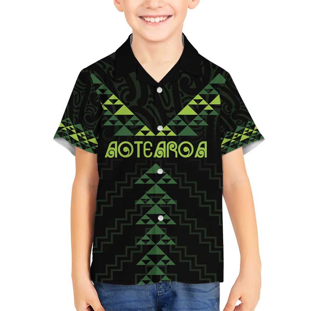 Custom New Zealand Maori Koru Koiri Motif Family Matching Off Shoulder Maxi Dress and Hawaiian Shirt LT9 Son's Shirt Green - Polynesian Pride