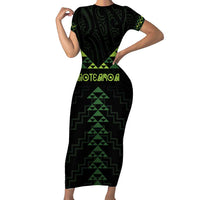 Custom New Zealand Maori Koru Koiri Motif Short Sleeve Bodycon Dress LT9 Long Dress Green - Polynesian Pride