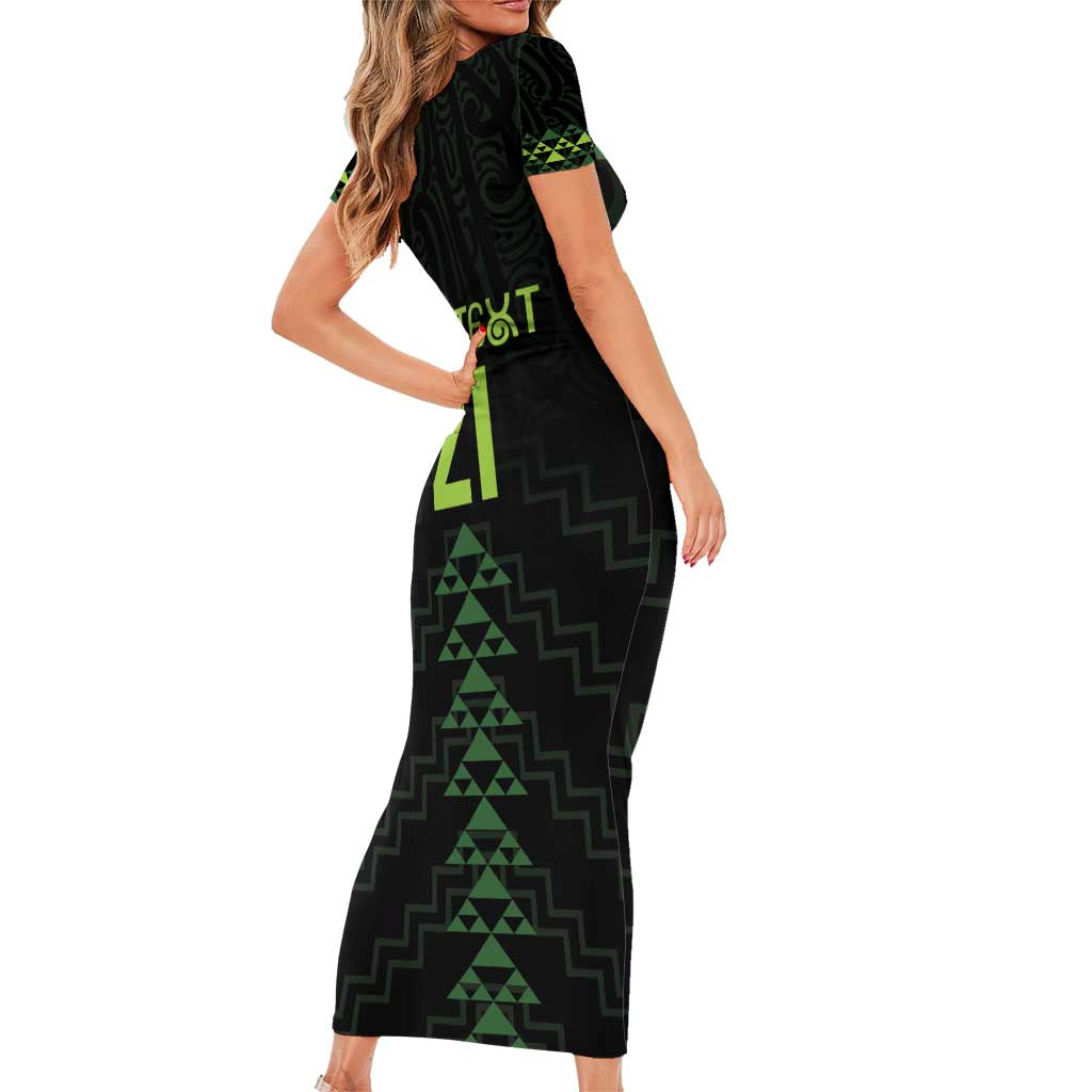Custom New Zealand Maori Koru Koiri Motif Short Sleeve Bodycon Dress LT9 - Polynesian Pride