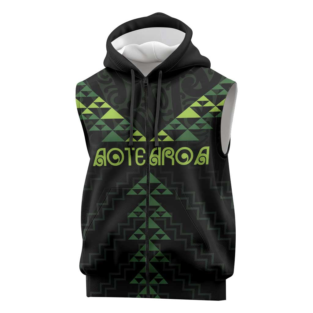 Custom New Zealand Maori Koru Koiri Motif Sleeveless Zip Hoodie LT9 Green - Polynesian Pride