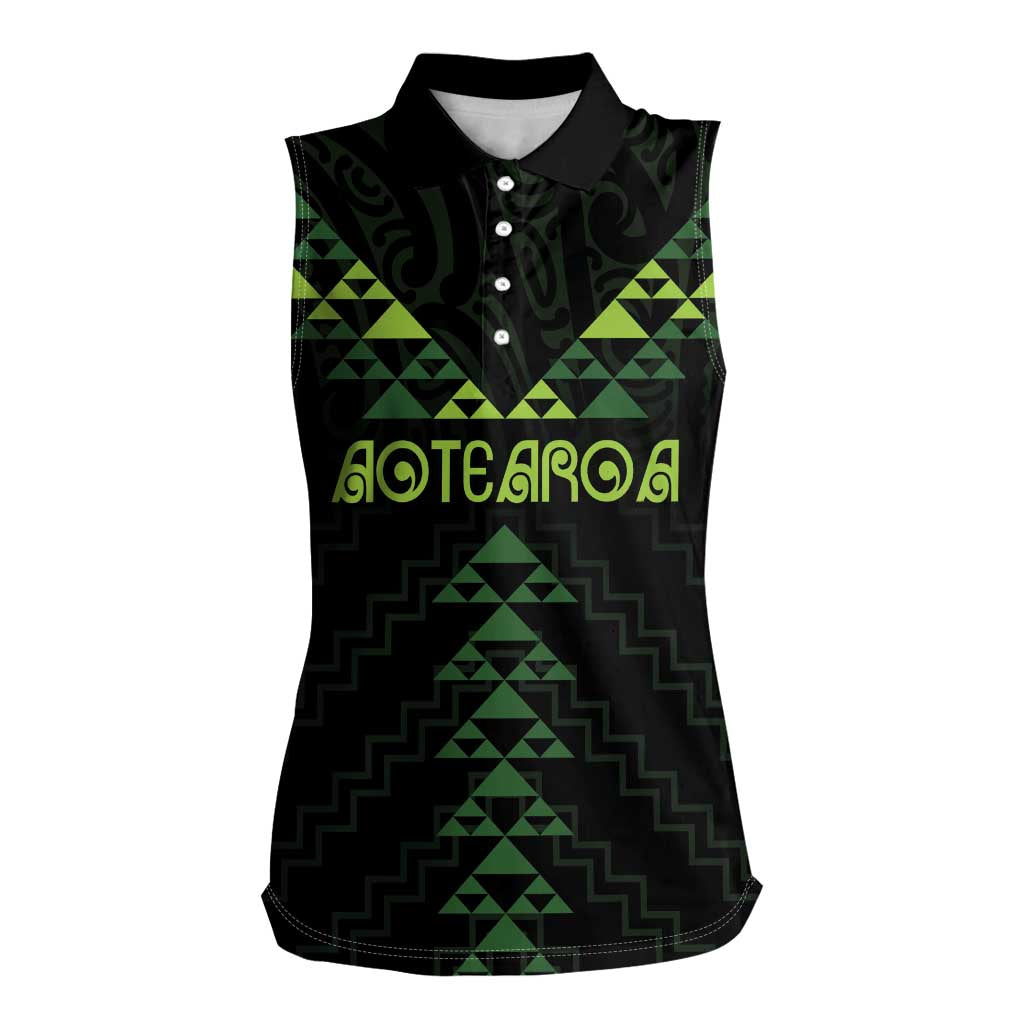 Custom New Zealand Maori Koru Koiri Motif Women Sleeveless Polo Shirt LT9 Female Green - Polynesian Pride