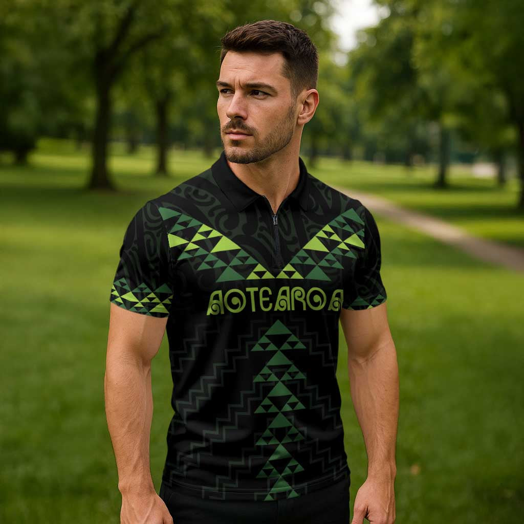 Custom New Zealand Maori Koru Koiri Motif Zipper Polo Shirt - Polynesian Pride