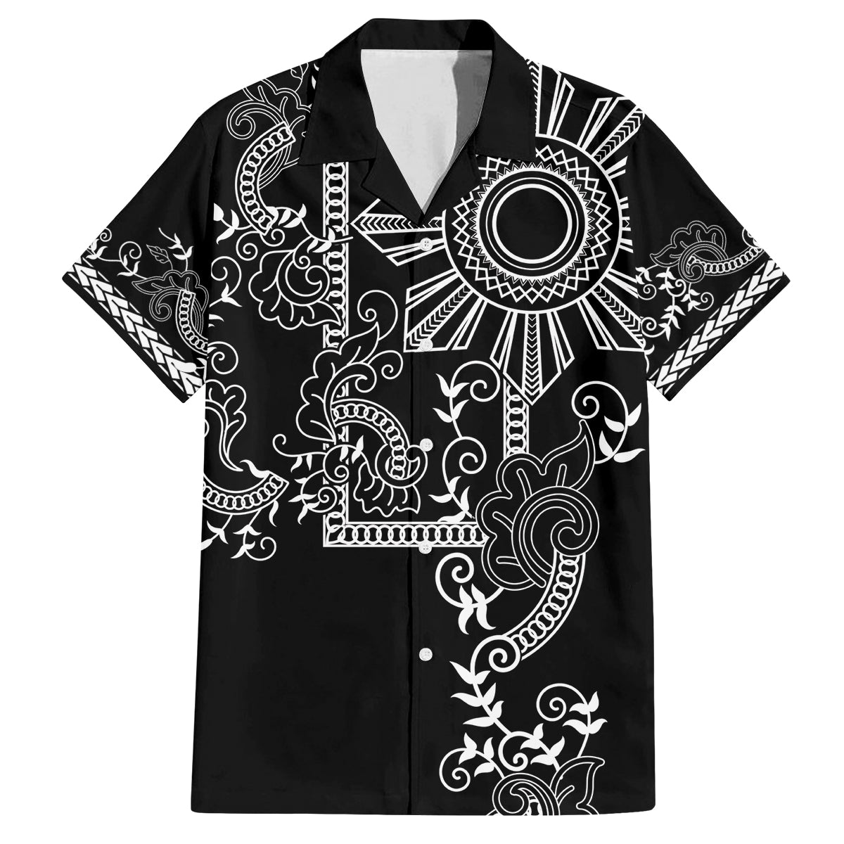 Filipino Sun Tribal Tattoo Family Matching Long Sleeve Bodycon Dress and Hawaiian Shirt Philippines Inspired Barong Simple Black LT9 Dad's Shirt - Short Sleeve Black - Polynesian Pride