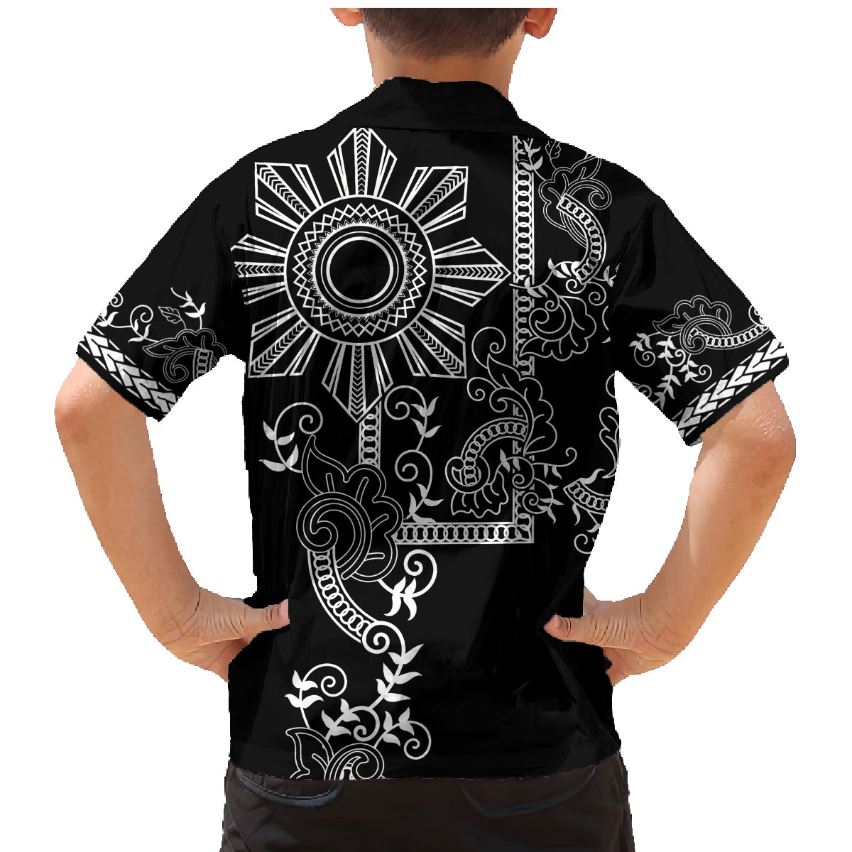Filipino Sun Tribal Tattoo Family Matching Mermaid Dress and Hawaiian Shirt Philippines Inspired Barong Simple Black LT9 - Polynesian Pride