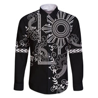 Filipino Sun Tribal Tattoo Family Matching Mermaid Dress and Hawaiian Shirt Philippines Inspired Barong Simple Black LT9 Dad's Shirt - Long Sleeve Black - Polynesian Pride