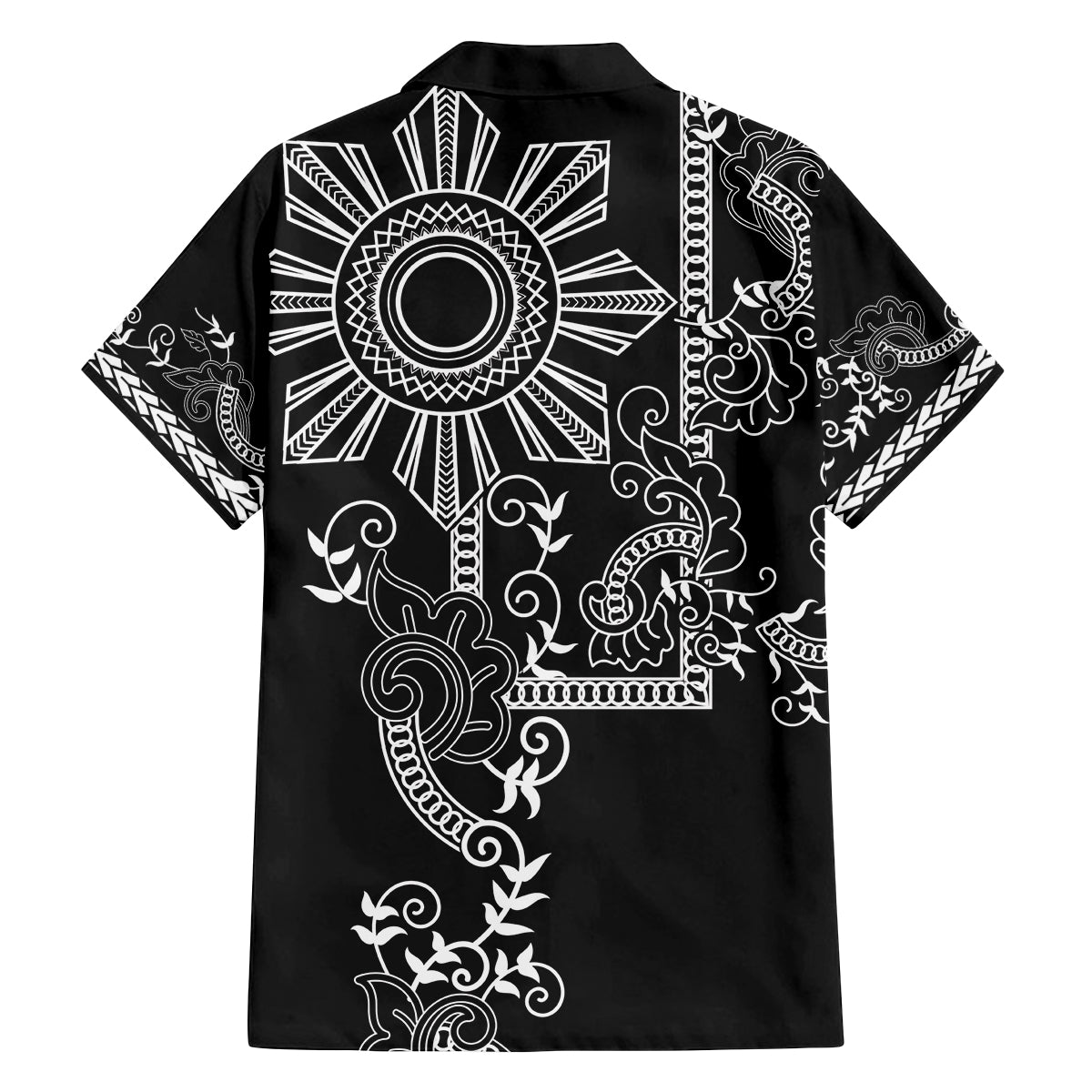 Filipino Sun Tribal Tattoo Family Matching Off The Shoulder Long Sleeve Dress and Hawaiian Shirt Philippines Inspired Barong Simple Black LT9 - Polynesian Pride
