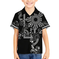 Filipino Sun Tribal Tattoo Family Matching Off Shoulder Maxi Dress and Hawaiian Shirt Philippines Inspired Barong Simple Black LT9 Son's Shirt Black - Polynesian Pride