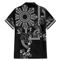 Filipino Sun Tribal Tattoo Family Matching Off Shoulder Short Dress and Hawaiian Shirt Philippines Inspired Barong Simple Black LT9 - Polynesian Pride