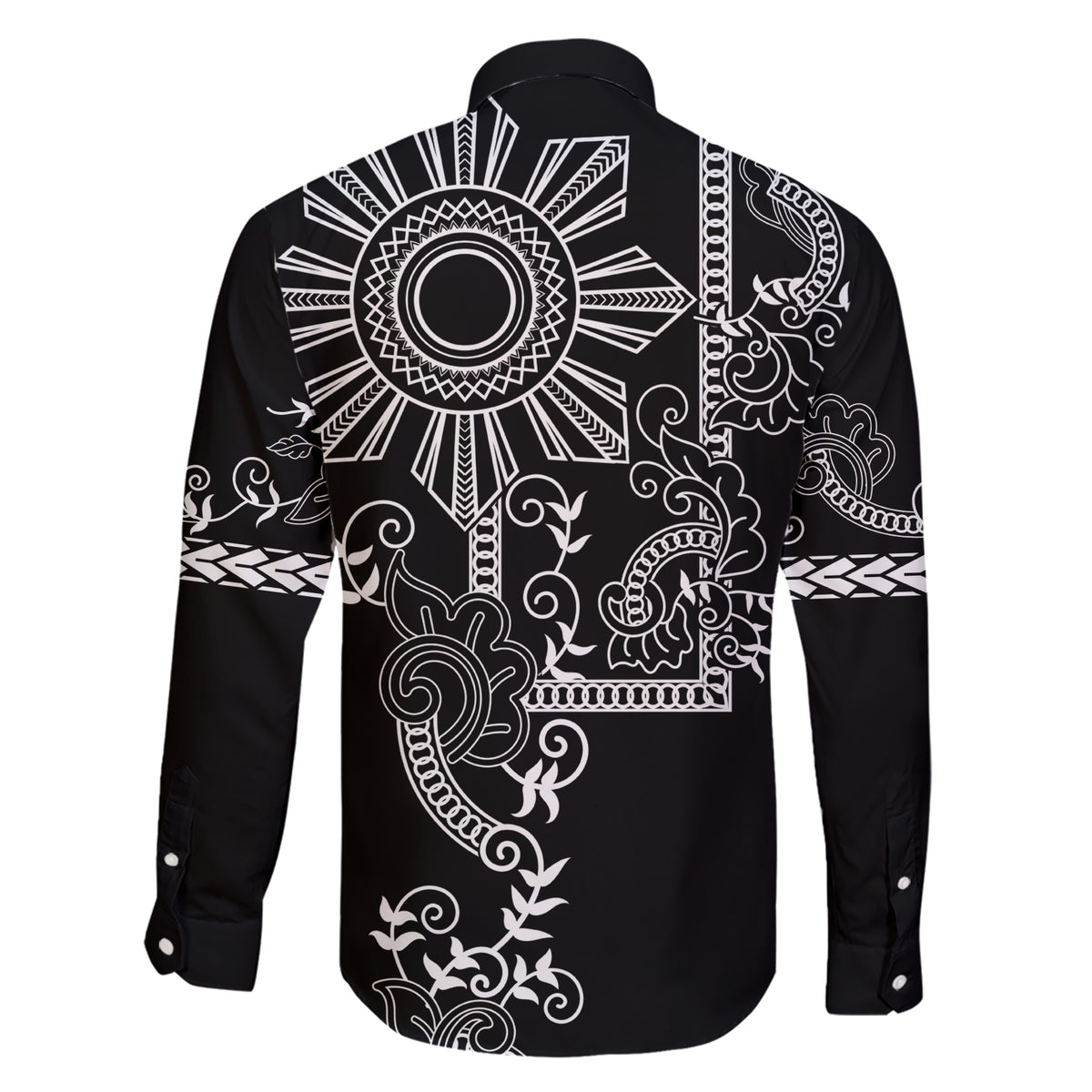 Filipino Sun Tribal Tattoo Family Matching Short Sleeve Bodycon Dress and Hawaiian Shirt Philippines Inspired Barong Simple Black LT9 - Polynesian Pride