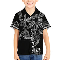 Filipino Sun Tribal Tattoo Family Matching Short Sleeve Bodycon Dress and Hawaiian Shirt Philippines Inspired Barong Simple Black LT9 Son's Shirt Black - Polynesian Pride