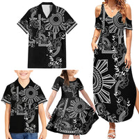 Filipino Sun Tribal Tattoo Family Matching Summer Maxi Dress and Hawaiian Shirt Philippines Inspired Barong Simple Black LT9 - Polynesian Pride