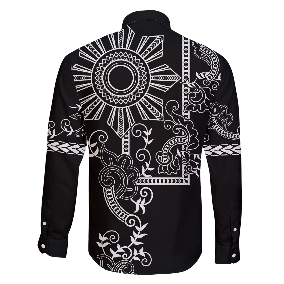 Filipino Sun Tribal Tattoo Family Matching Summer Maxi Dress and Hawaiian Shirt Philippines Inspired Barong Simple Black LT9 - Polynesian Pride