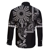 Filipino Sun Tribal Tattoo Family Matching Summer Maxi Dress and Hawaiian Shirt Philippines Inspired Barong Simple Black LT9 - Polynesian Pride