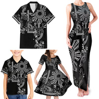 Filipino Sun Tribal Tattoo Family Matching Tank Maxi Dress and Hawaiian Shirt Philippines Inspired Barong Simple Black LT9 - Polynesian Pride