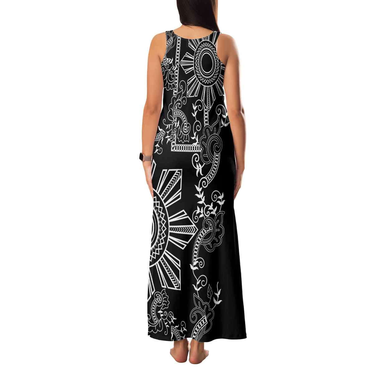 Filipino Sun Tribal Tattoo Family Matching Tank Maxi Dress and Hawaiian Shirt Philippines Inspired Barong Simple Black LT9 - Polynesian Pride