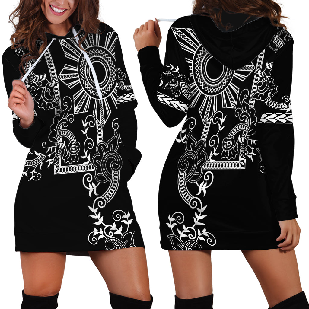 Filipino Sun Tribal Tattoo Hoodie Dress Philippines Inspired Barong Simple Black LT9 - Polynesian Pride