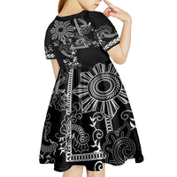 Filipino Sun Tribal Tattoo Kid Short Sleeve Dress Philippines Inspired Barong Simple Black LT9 - Polynesian Pride