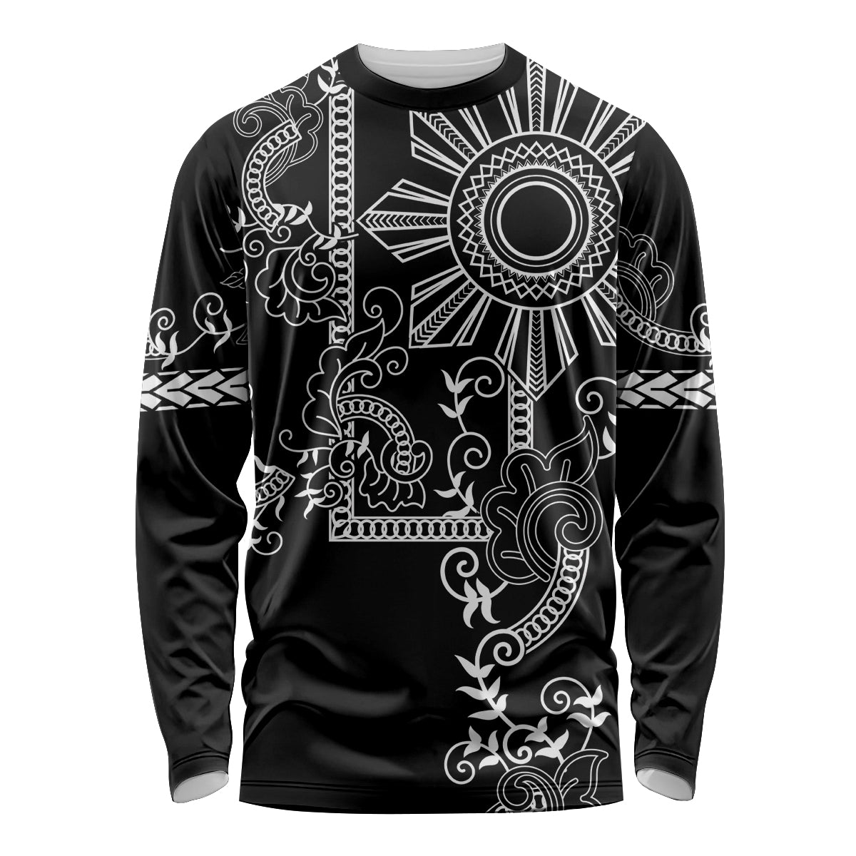 Filipino Sun Tribal Tattoo Long Sleeve Shirt Philippines Inspired Barong Simple Black LT9 Unisex Black - Polynesian Pride