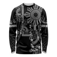 Filipino Sun Tribal Tattoo Long Sleeve Shirt Philippines Inspired Barong Simple Black LT9 Unisex Black - Polynesian Pride