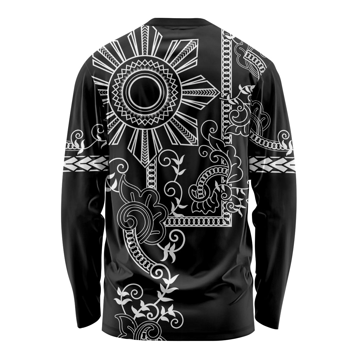 Filipino Sun Tribal Tattoo Long Sleeve Shirt Philippines Inspired Barong Simple Black LT9 - Polynesian Pride