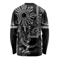 Filipino Sun Tribal Tattoo Long Sleeve Shirt Philippines Inspired Barong Simple Black LT9 - Polynesian Pride