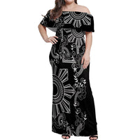 Filipino Sun Tribal Tattoo Off Shoulder Maxi Dress Philippines Inspired Barong Simple Black LT9 Women Black - Polynesian Pride