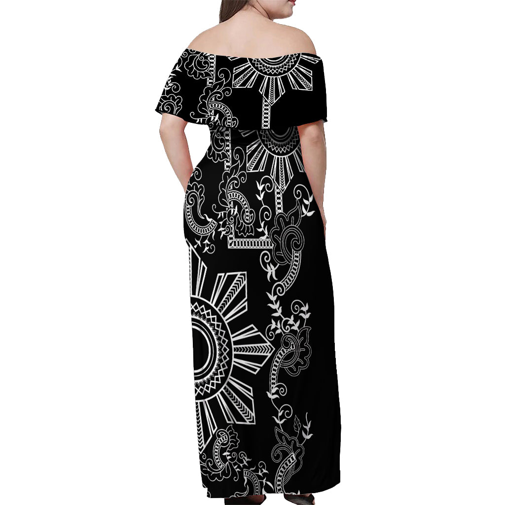 Filipino Sun Tribal Tattoo Off Shoulder Maxi Dress Philippines Inspired Barong Simple Black LT9 - Polynesian Pride