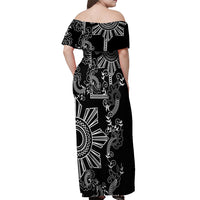 Filipino Sun Tribal Tattoo Off Shoulder Maxi Dress Philippines Inspired Barong Simple Black LT9 - Polynesian Pride