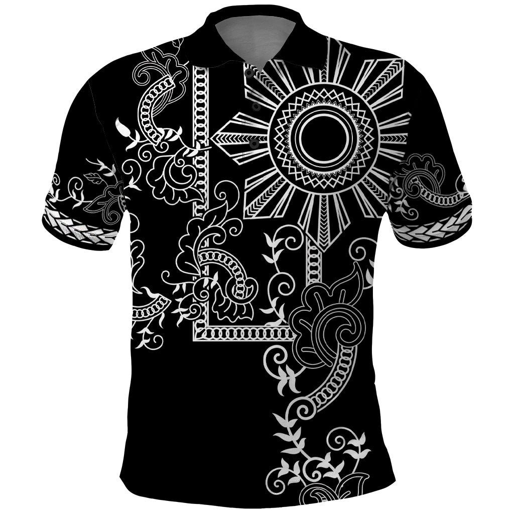 Filipino Sun Tribal Tattoo Polo Shirt Philippines Inspired Barong Simple Black LT9 Black - Polynesian Pride