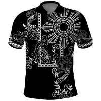Filipino Sun Tribal Tattoo Polo Shirt Philippines Inspired Barong Simple Black LT9 Black - Polynesian Pride