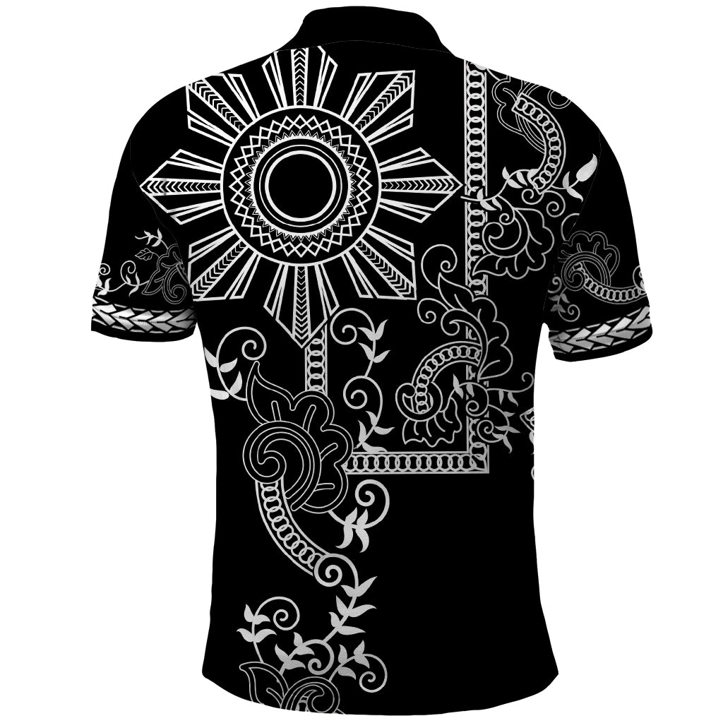 Filipino Sun Tribal Tattoo Polo Shirt Philippines Inspired Barong Simple Black LT9 - Polynesian Pride