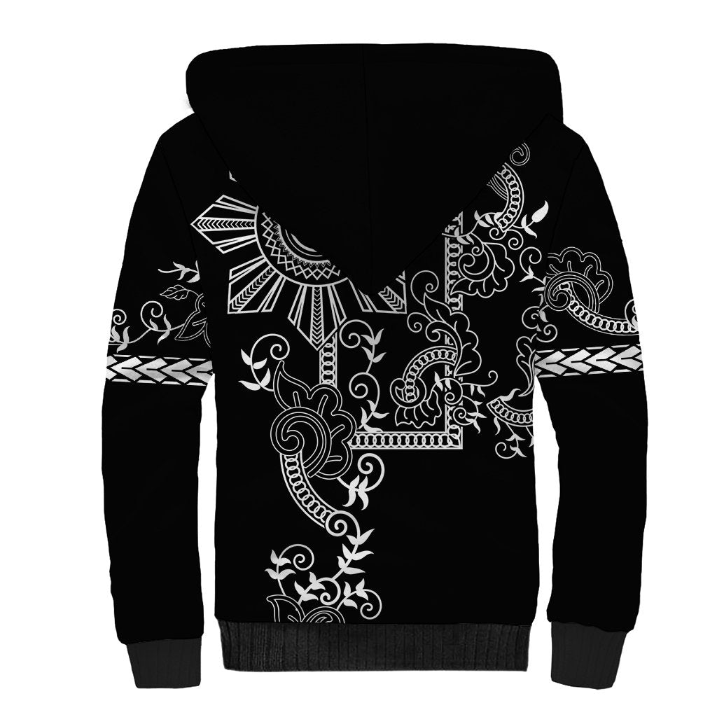 Filipino Sun Tribal Tattoo Sherpa Hoodie Philippines Inspired Barong Simple Black LT9 - Polynesian Pride